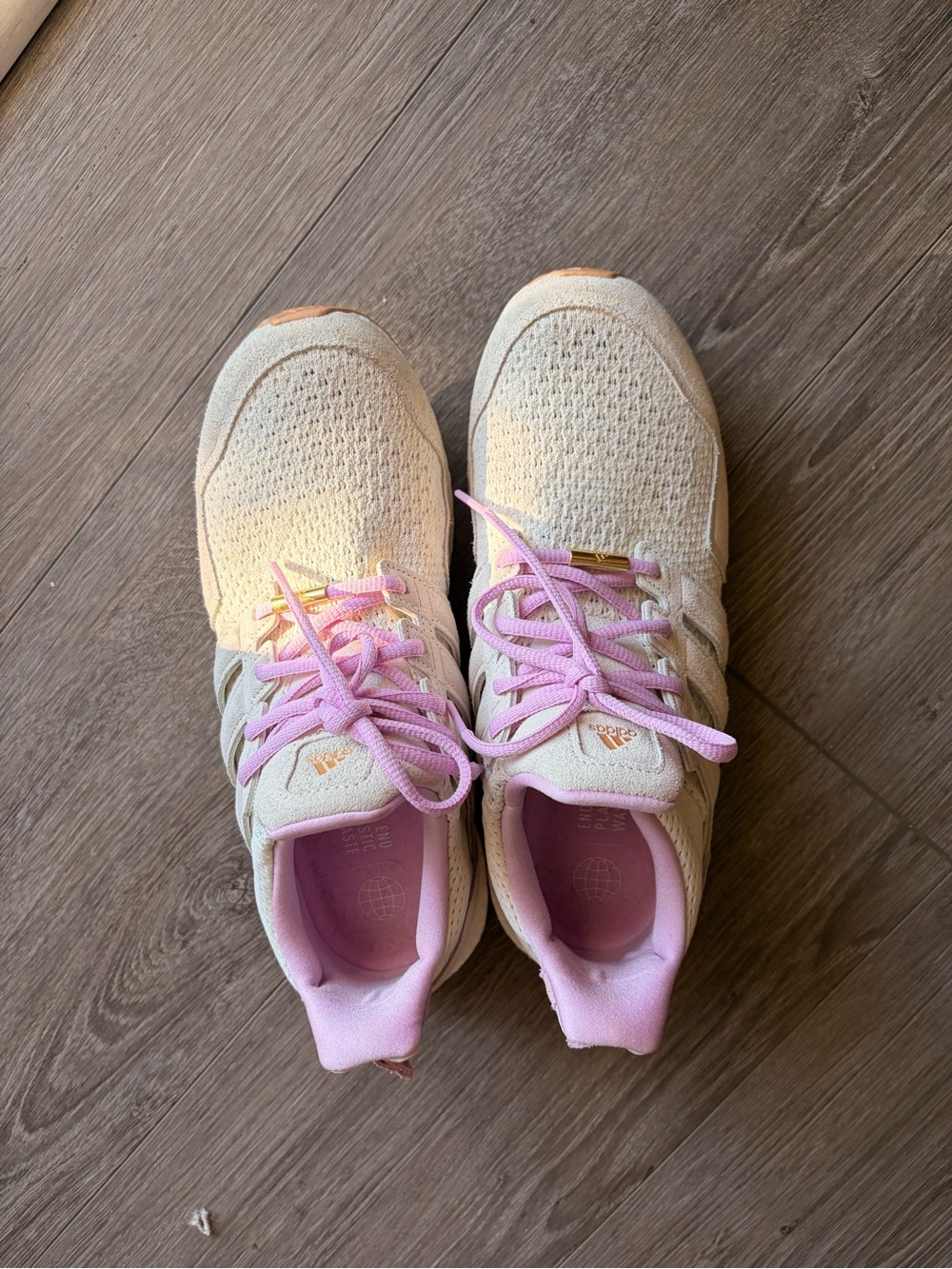 adidas Women's Beige Sneakers with Pink Accents